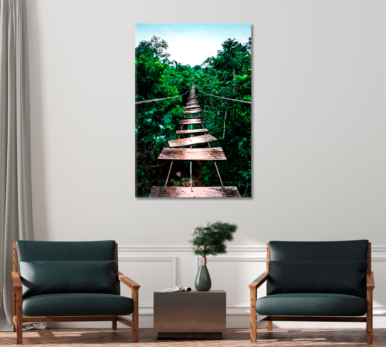 Jungle Rope Bridge Print Wall Art-Canvas Print-CetArt-1 panel-16x24 inches-CetArt