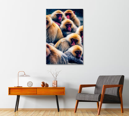 Wild Monkeys in Winter Wall Art-Canvas Print-CetArt-1 panel-16x24 inches-CetArt