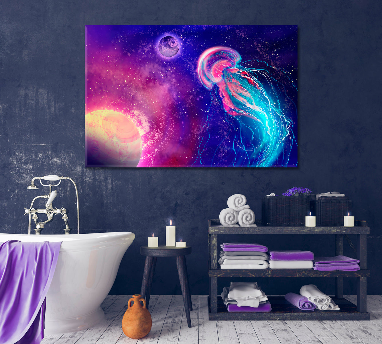 Space Jellyfish Modern Wall Art-Canvas Print-CetArt-1 Panel-24x16 inches-CetArt