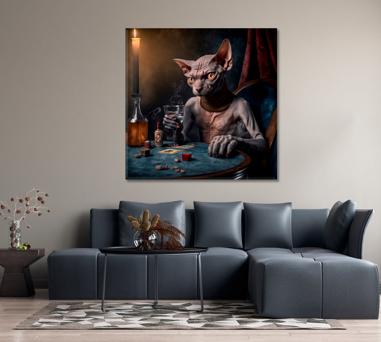 Sphynx Poker Cat Wall Art Decor-Canvas Print-CetArt-1 panel-12x12 inches-CetArt