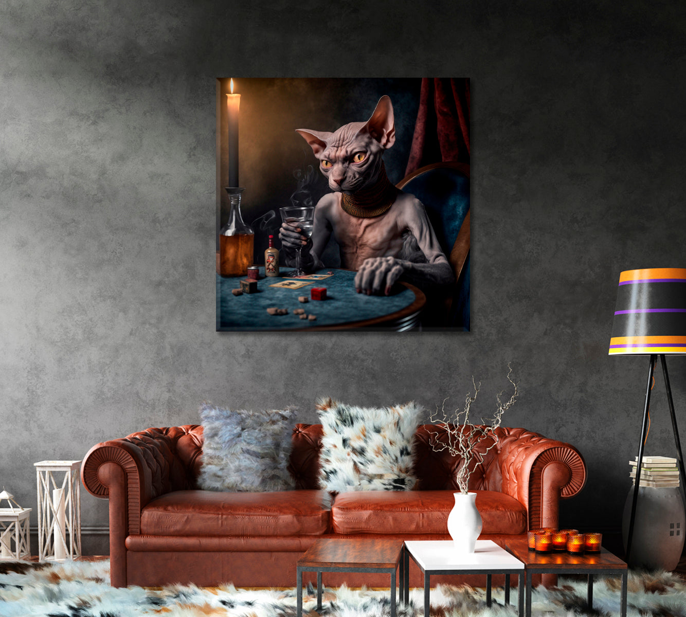 Sphynx Poker Cat Wall Art Decor-Canvas Print-CetArt-1 panel-12x12 inches-CetArt