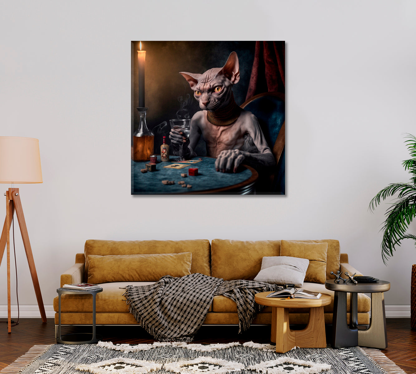 Sphynx Poker Cat Wall Art Decor-Canvas Print-CetArt-1 panel-12x12 inches-CetArt