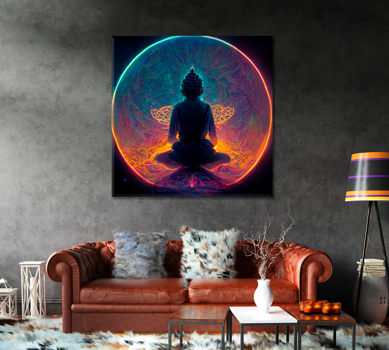 Buddha Silhouettes Wall Art Home Decor-Canvas Print-CetArt-1 panel-12x12 inches-CetArt