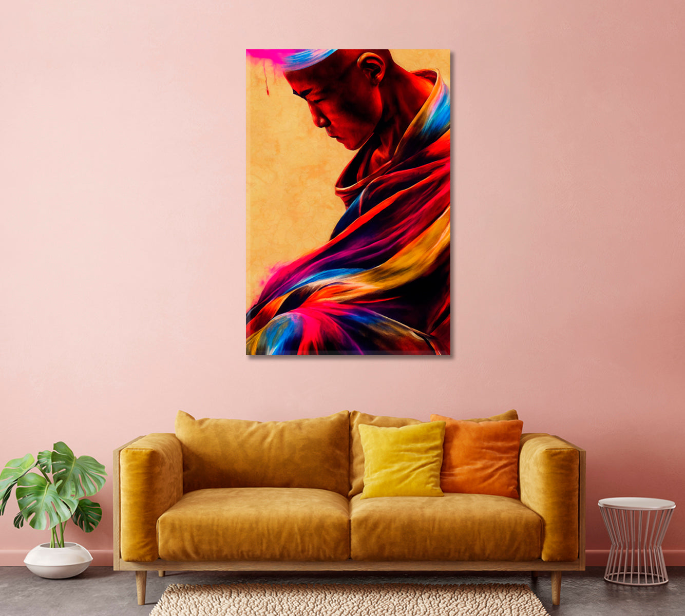 Monk Meditating Canvas Home Wall Art-Canvas Print-CetArt-1 panel-16x24 inches-CetArt