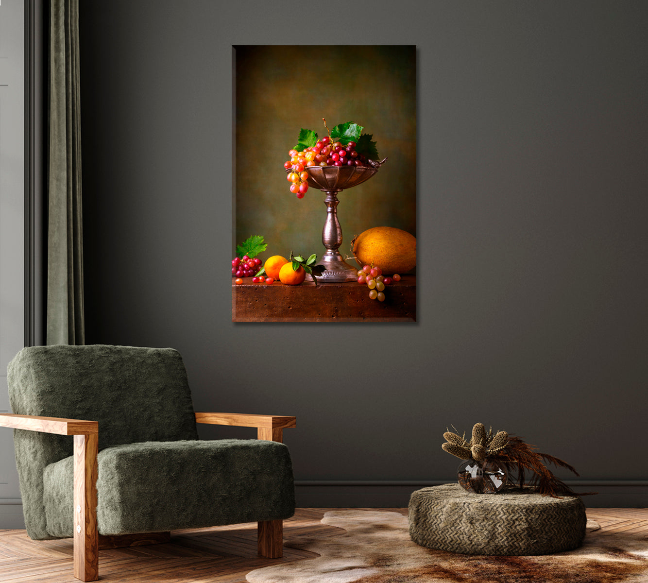 Grapes Still Life Wall Art Decor-Canvas Print-CetArt-1 panel-16x24 inches-CetArt