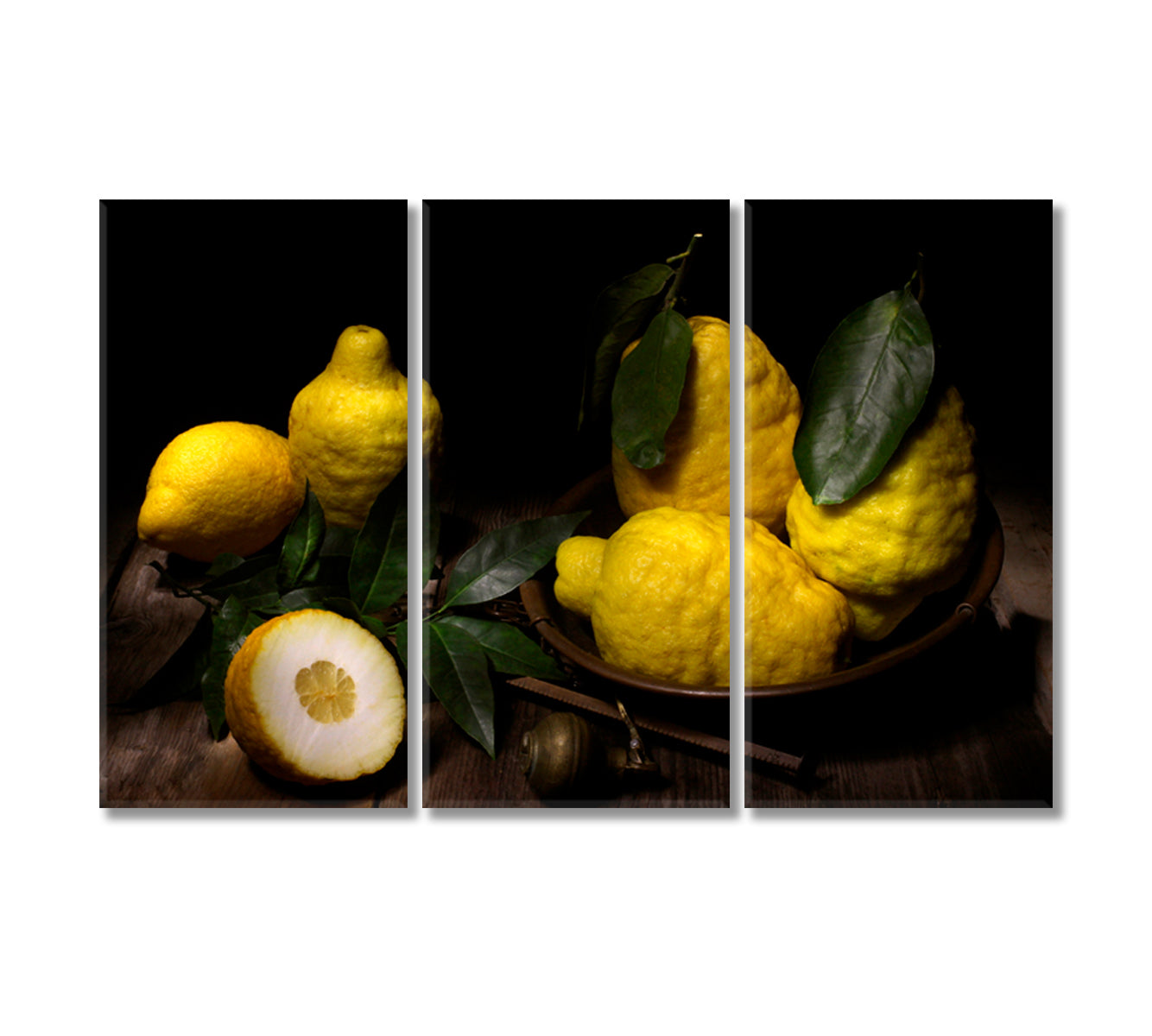 Lemons Still Life Home Wall Art-Canvas Print-CetArt-3 Panels-36x24 inches-CetArt