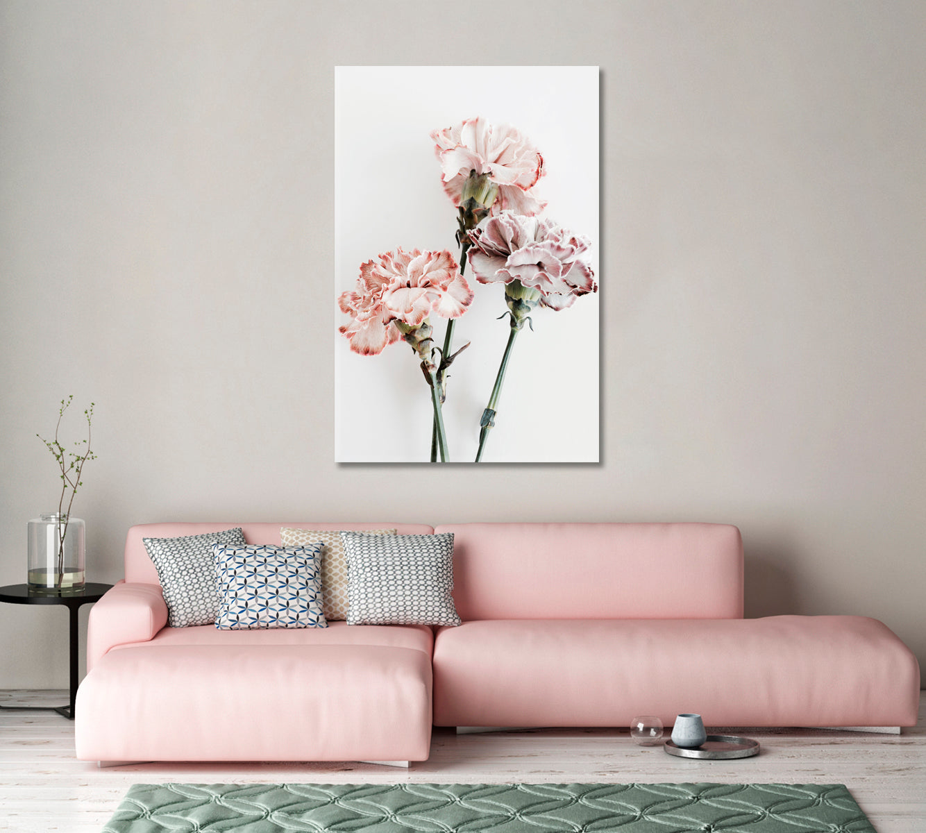 Delicate Carnation Flowers Canvas Art Stretched-Canvas Print-CetArt-1 panel-16x24 inches-CetArt