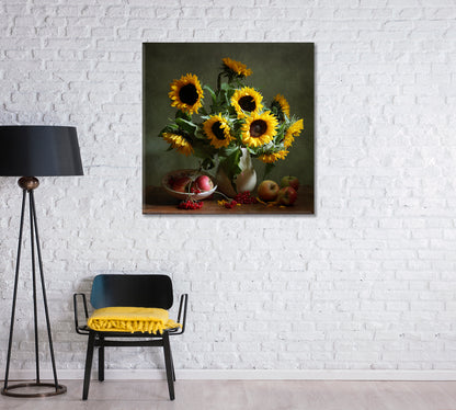 Sunflowers Still Life Canvas Wall Decor-Canvas Print-CetArt-1 panel-12x12 inches-CetArt