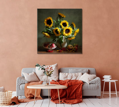 Sunflowers Still Life Canvas Wall Decor-Canvas Print-CetArt-1 panel-12x12 inches-CetArt