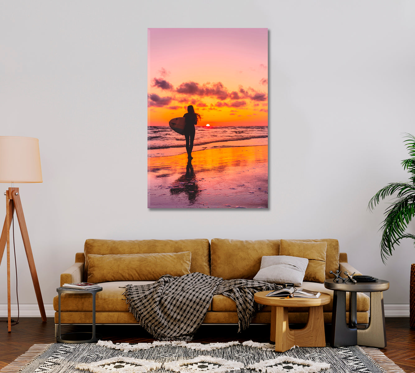 Surfer Girl Silhouette Canvas Wall Art-Canvas Print-CetArt-1 panel-16x24 inches-CetArt