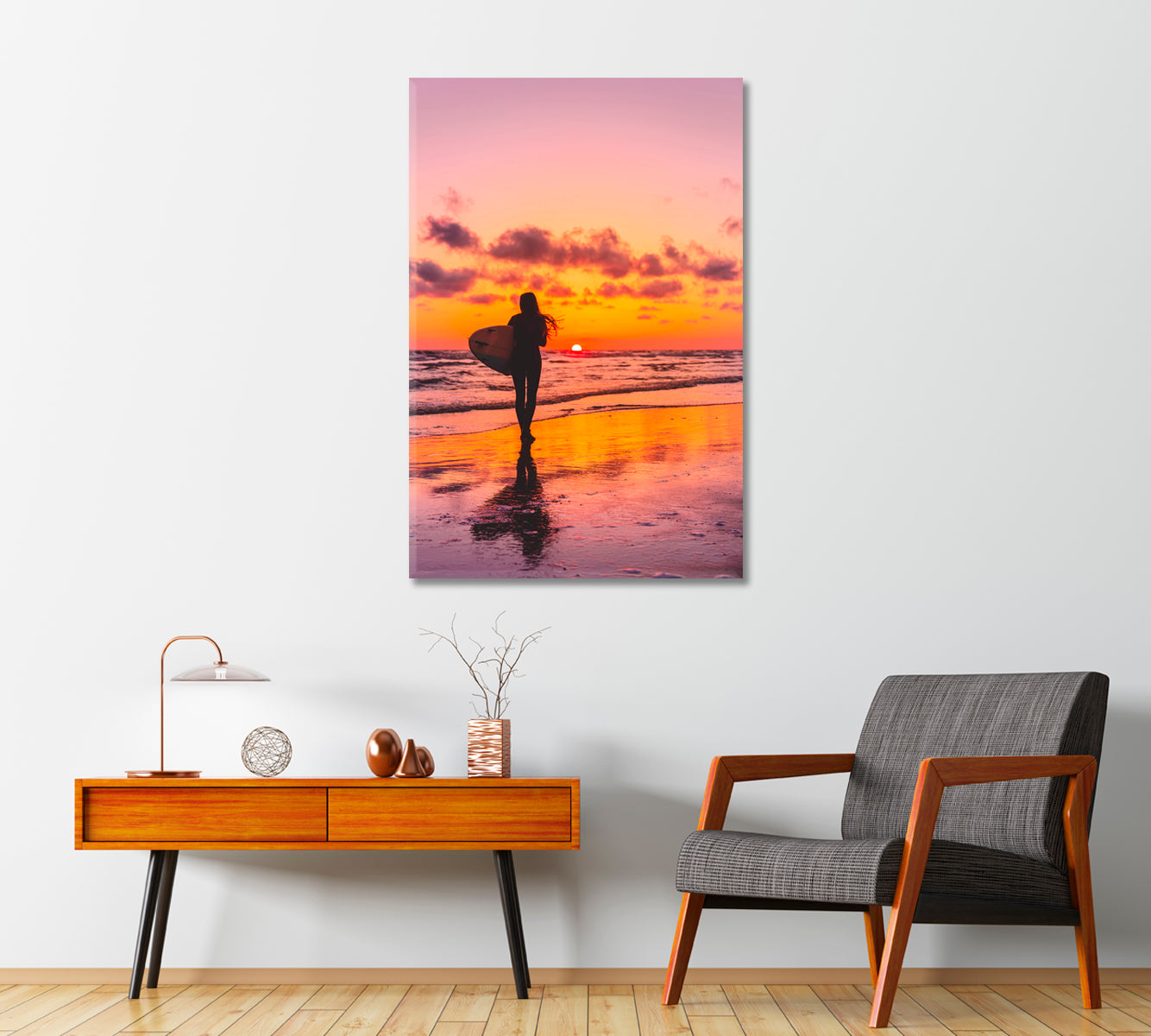 Surfer Girl Silhouette Canvas Wall Art-Canvas Print-CetArt-1 panel-16x24 inches-CetArt