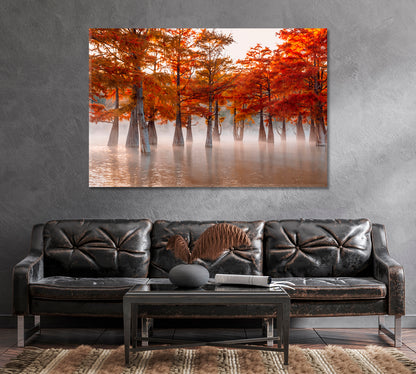 Swamp Cypresses on Lake Canvas Print-Canvas Print-CetArt-1 Panel-24x16 inches-CetArt