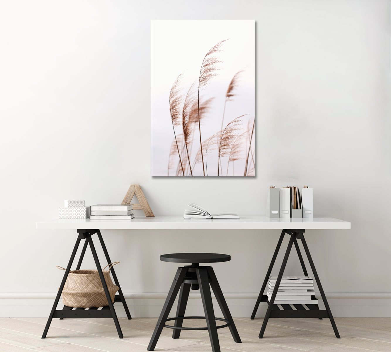 Tender Pampas Grass Pastel Wall Art-Canvas Print-CetArt-1 panel-16x24 inches-CetArt