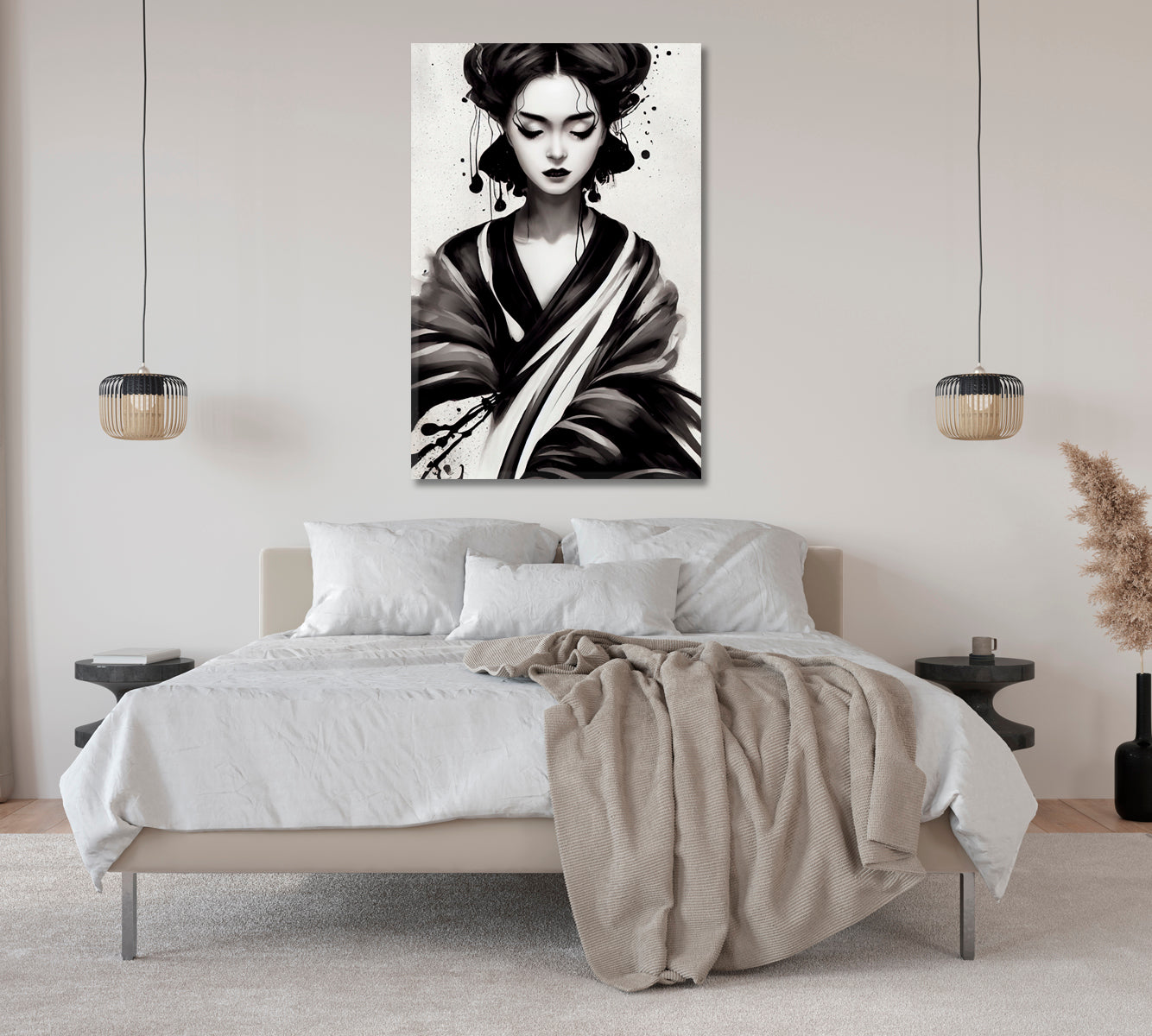 Geisha in Kimono Printing Art On Canvas-Canvas Print-CetArt-1 panel-16x24 inches-CetArt