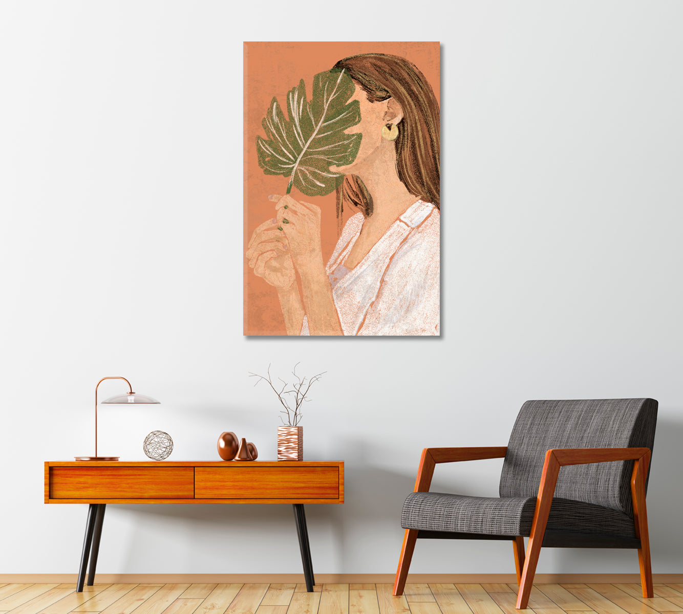 Woman Portrait with Palm Leaf Canvas-Canvas Print-CetArt-1 panel-16x24 inches-CetArt