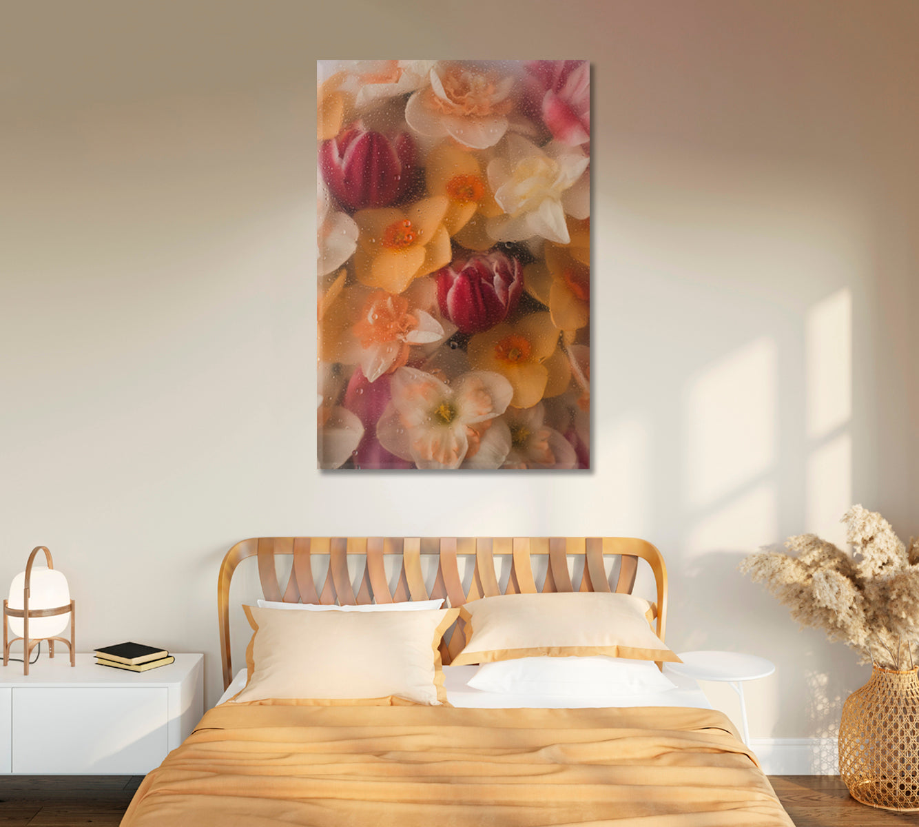 Flowers Under Wet Glass Wall Art-Canvas Print-CetArt-1 panel-16x24 inches-CetArt