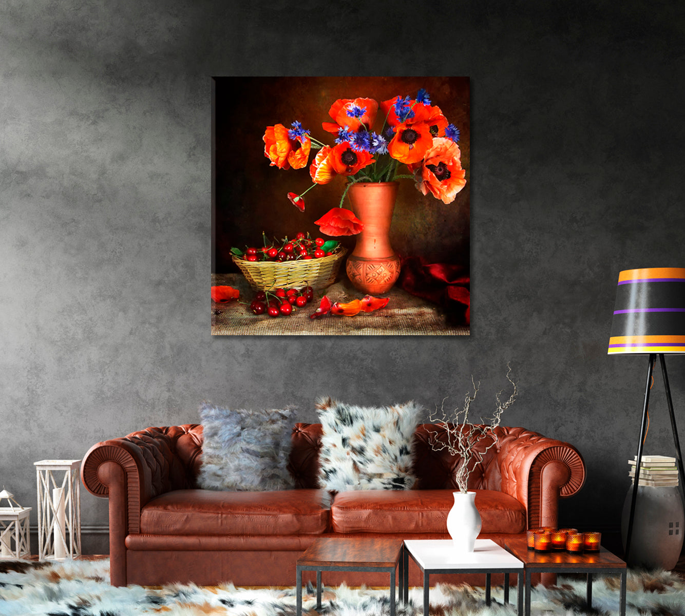 Red Poppies Still Life Art Print-Canvas Print-CetArt-1 panel-12x12 inches-CetArt