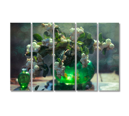 White Berry Stems Wall Art Print-Canvas Print-CetArt-5 Panels-36x24 inches-CetArt