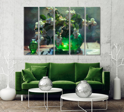 White Berry Stems Wall Art Print-Canvas Print-CetArt-1 Panel-24x16 inches-CetArt