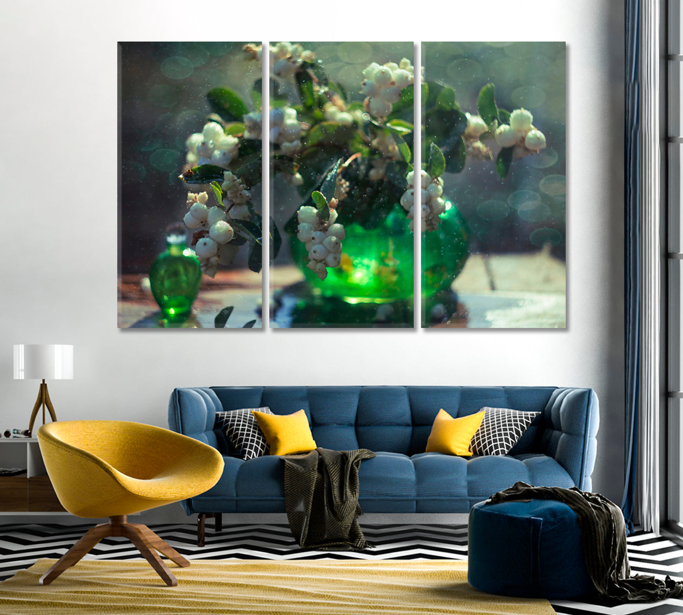 White Berry Stems Wall Art Print-Canvas Print-CetArt-1 Panel-24x16 inches-CetArt