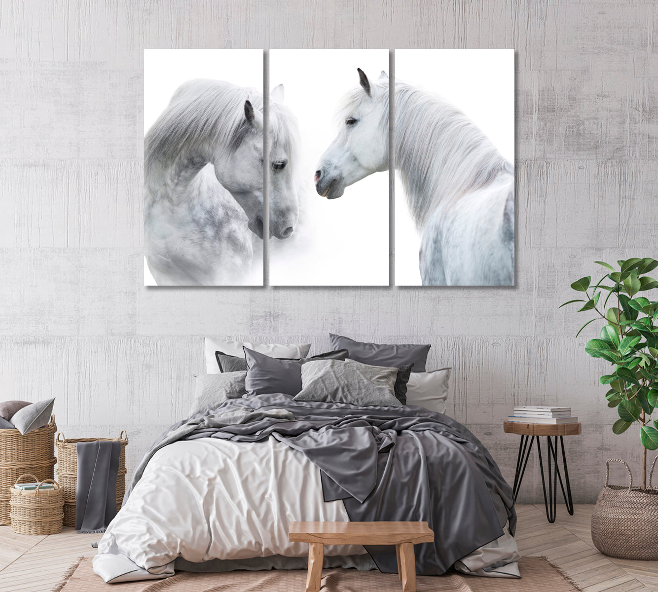 White Horses Portrait Giclee Print-Canvas Print-CetArt-1 Panel-24x16 inches-CetArt