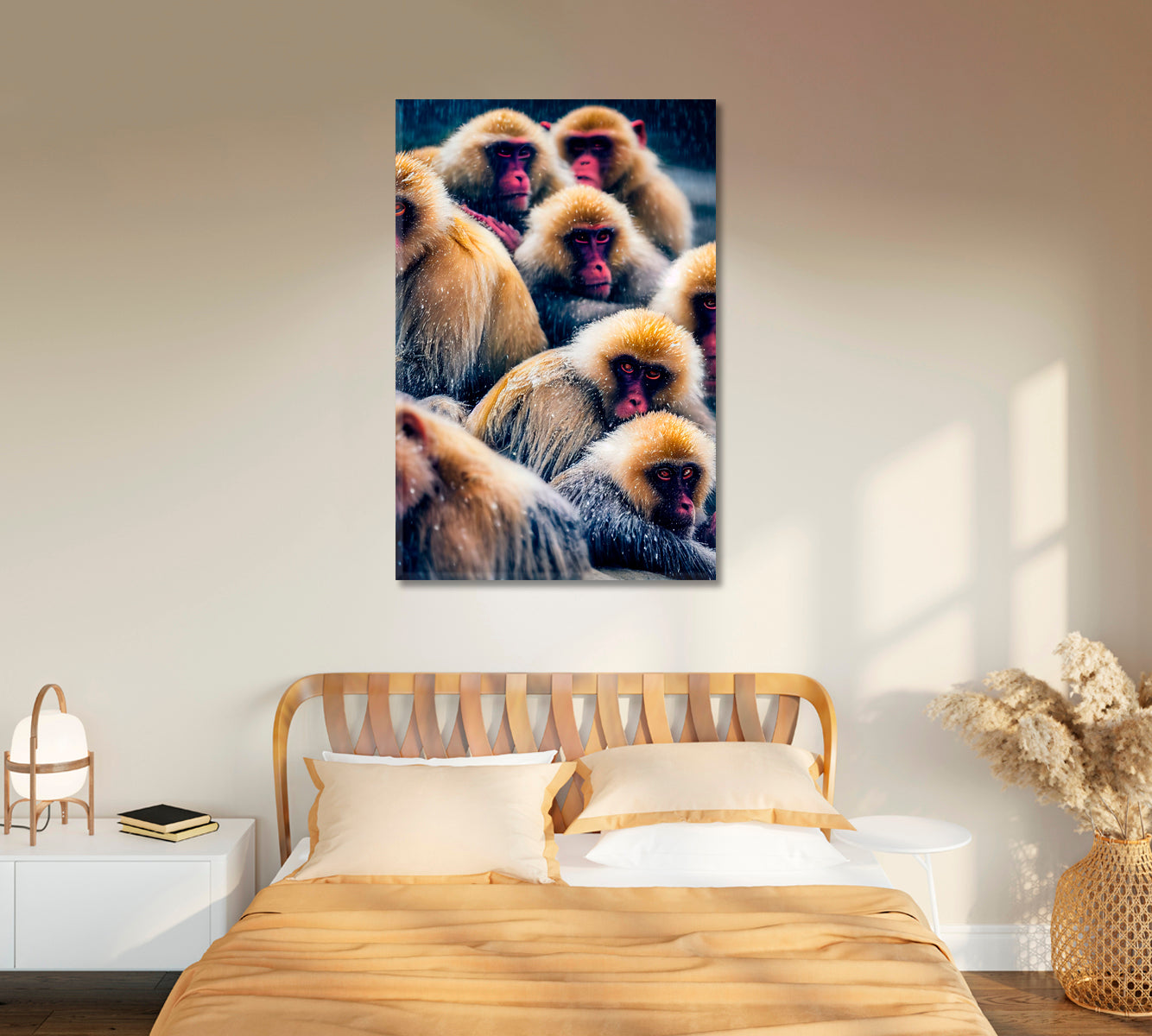 Wild Monkeys in Winter Wall Art-Canvas Print-CetArt-1 panel-16x24 inches-CetArt