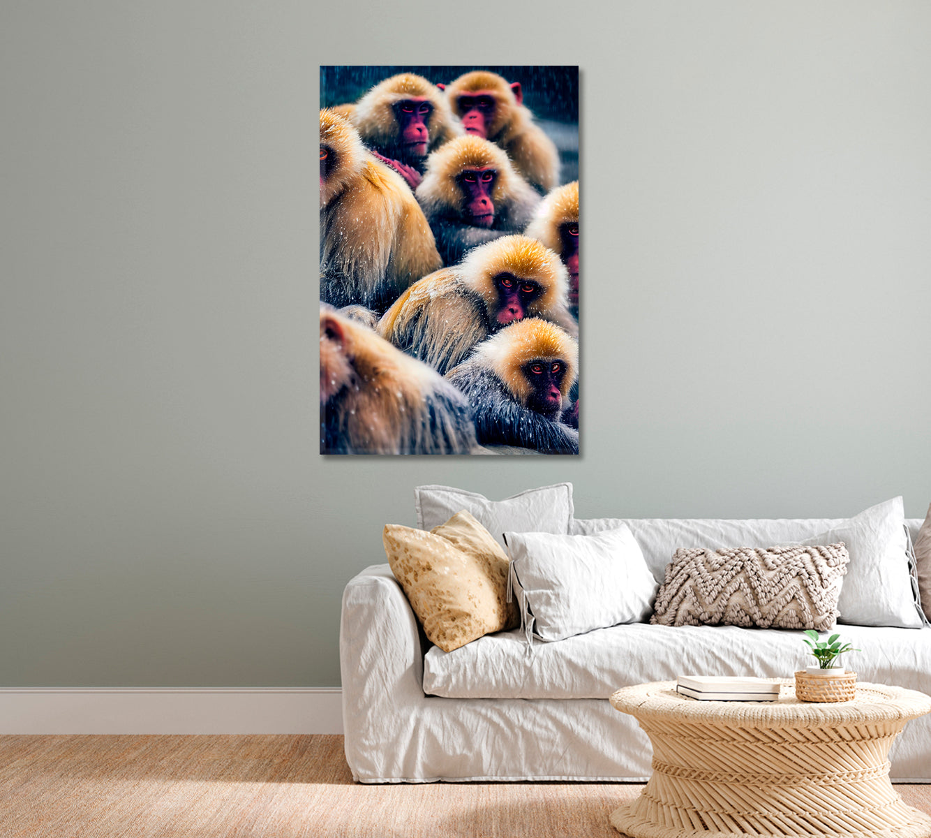 Wild Monkeys in Winter Wall Art-Canvas Print-CetArt-1 panel-16x24 inches-CetArt