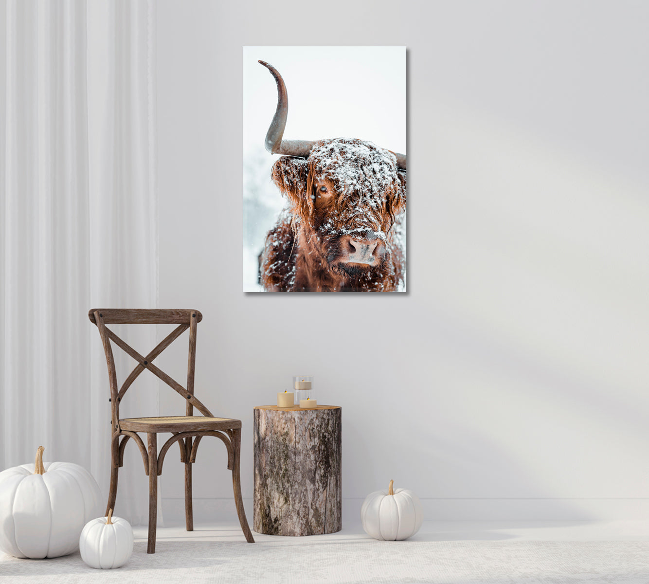 Highland Cow Covered With Snow Art Canvas-Canvas Print-CetArt-1 panel-16x24 inches-CetArt