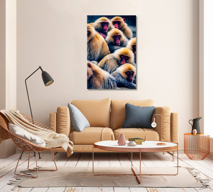 Wild Monkeys in Winter Wall Art-Canvas Print-CetArt-1 panel-16x24 inches-CetArt