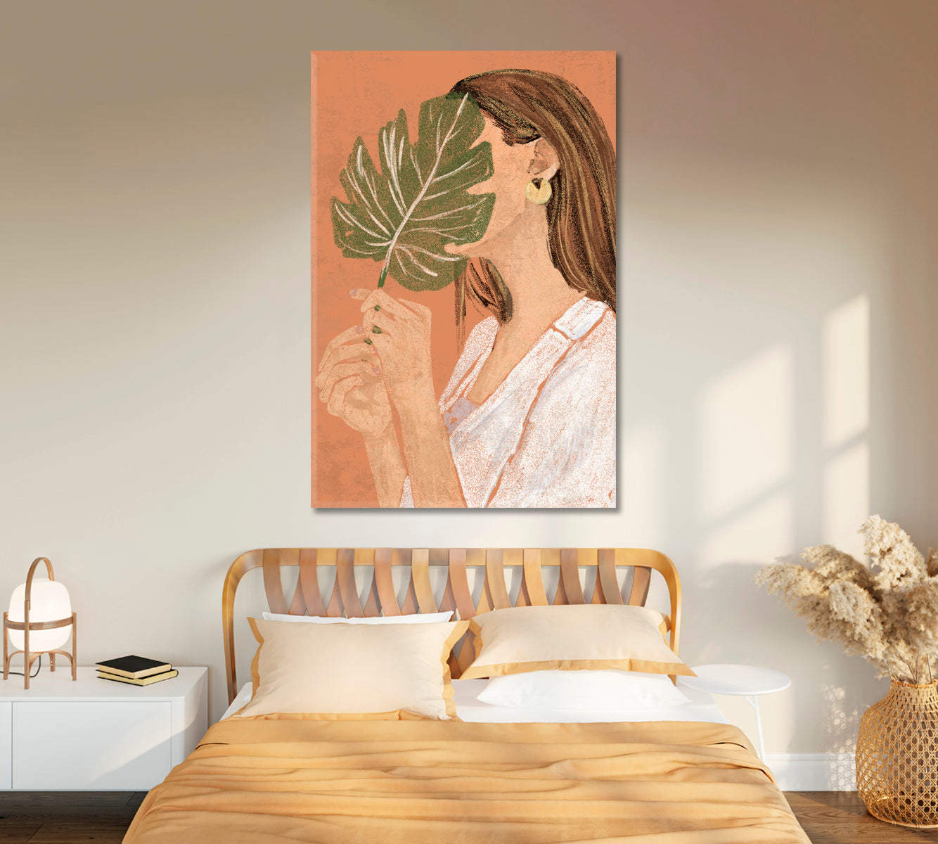 Woman Portrait with Palm Leaf Canvas-Canvas Print-CetArt-1 panel-16x24 inches-CetArt