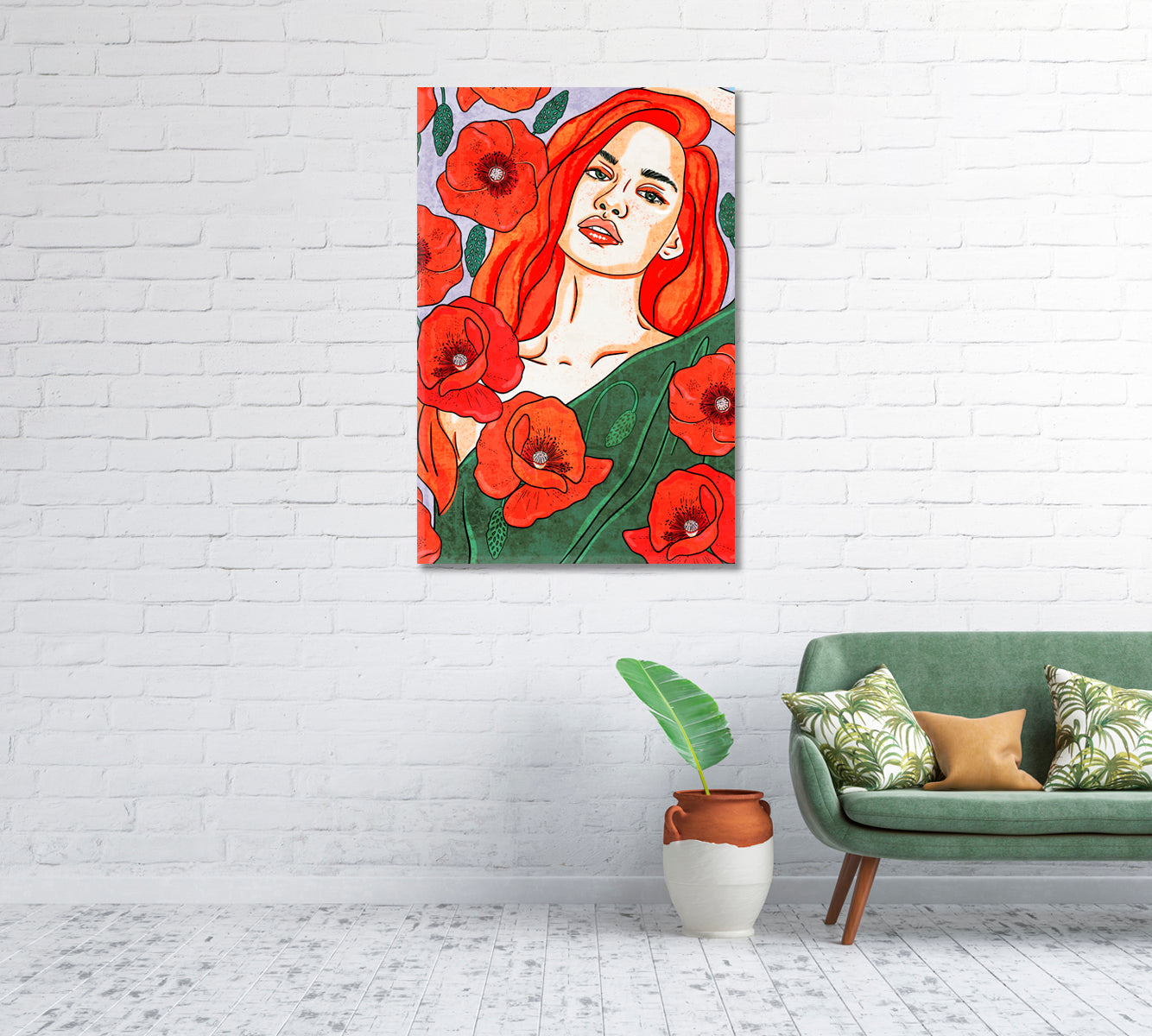 Woman with Poppy Flowers Art Canvas-Canvas Print-CetArt-1 panel-16x24 inches-CetArt