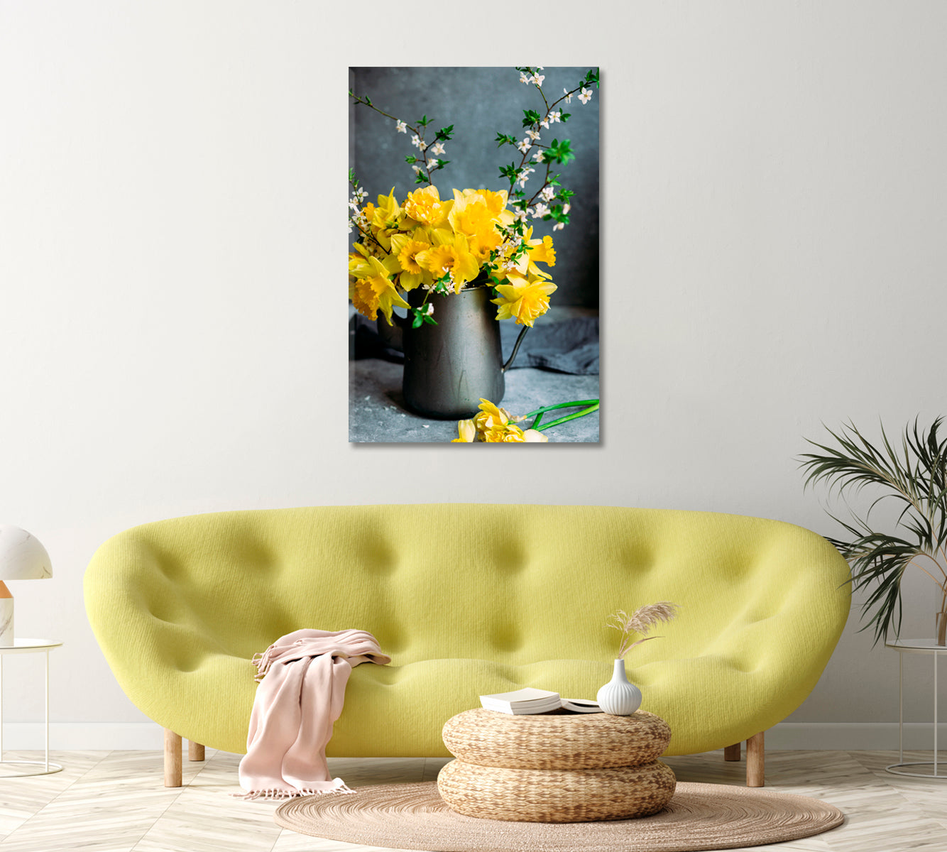 Yellow Daffodils Canvas Home Wall Art-Canvas Print-CetArt-1 panel-16x24 inches-CetArt