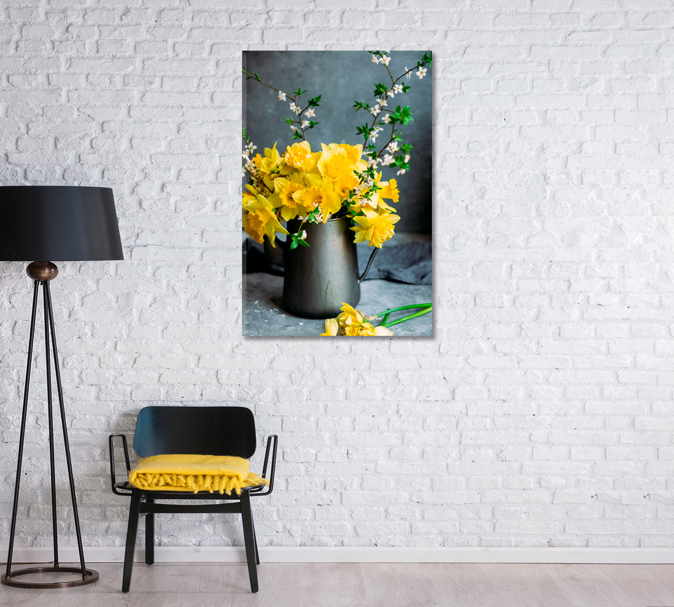 Yellow Daffodils Canvas Home Wall Art-Canvas Print-CetArt-1 panel-16x24 inches-CetArt