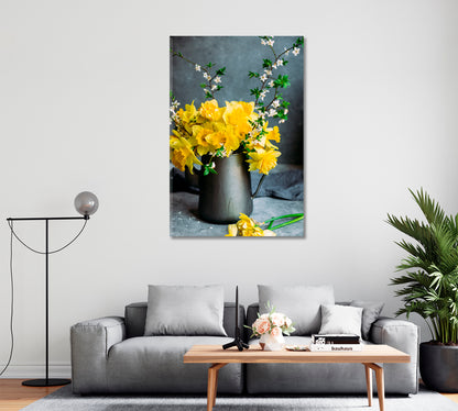 Yellow Daffodils Canvas Home Wall Art-Canvas Print-CetArt-1 panel-16x24 inches-CetArt