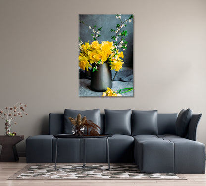 Yellow Daffodils Canvas Home Wall Art-Canvas Print-CetArt-1 panel-16x24 inches-CetArt