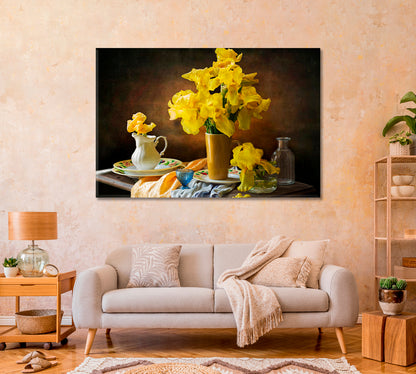 Yellow Irises Still Life Art Print-Canvas Print-CetArt-1 Panel-24x16 inches-CetArt