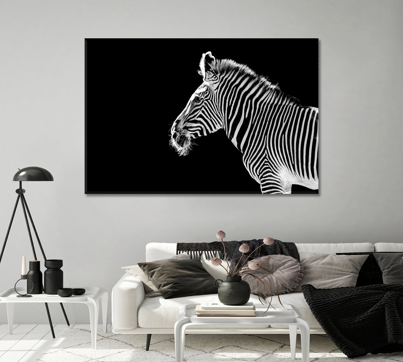 Zebra Black And White Wall Art-Canvas Print-CetArt-1 Panel-24x16 inches-CetArt