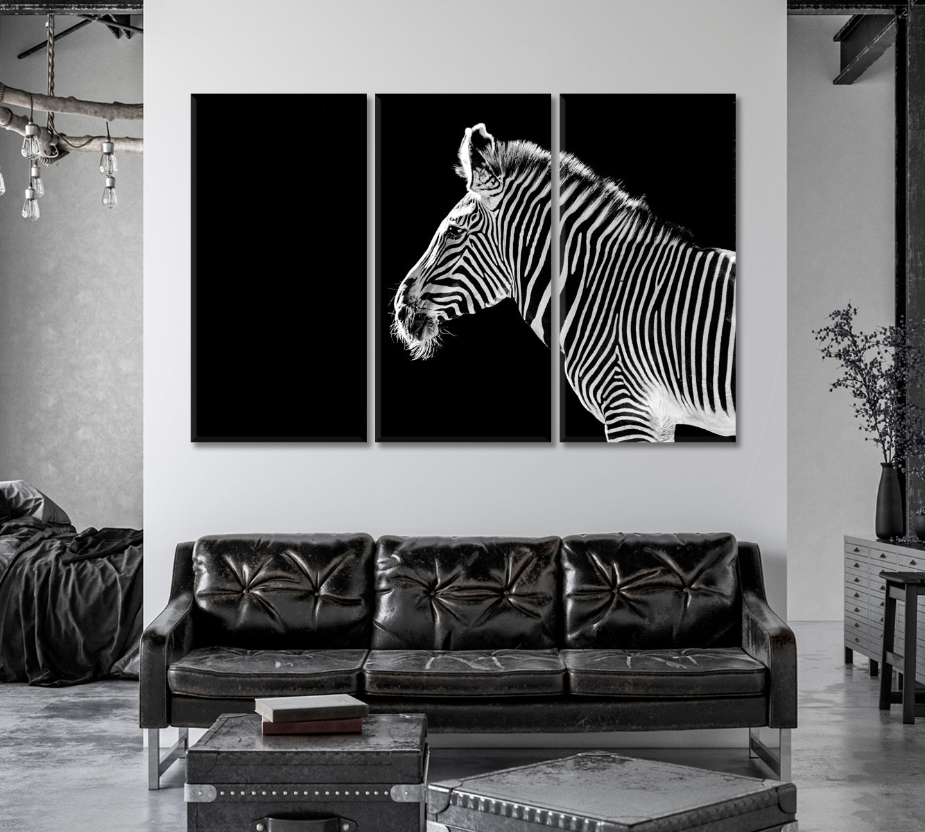 Zebra Black And White Wall Art-Canvas Print-CetArt-1 Panel-24x16 inches-CetArt