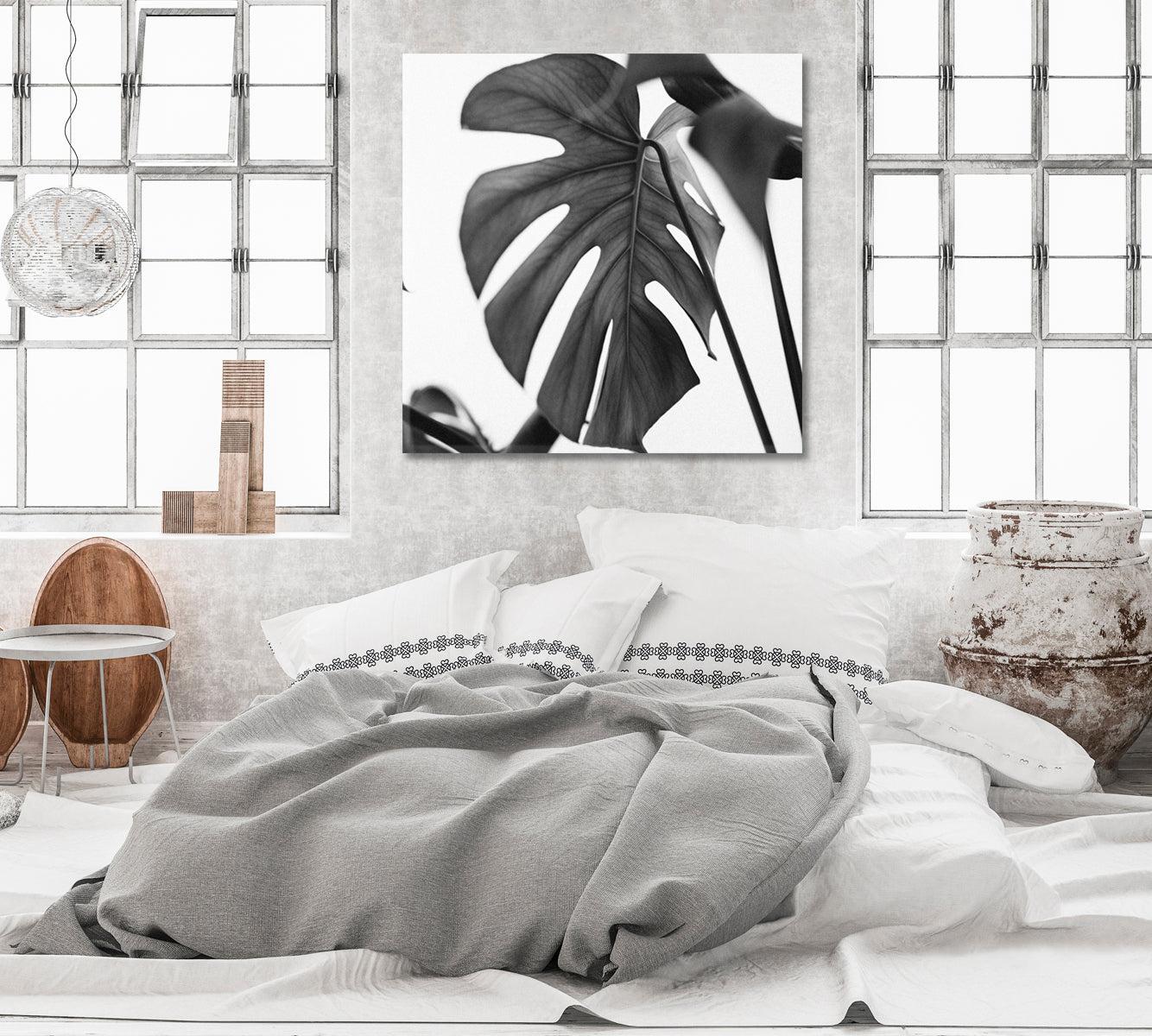 Monstera Leaves Minimalist Wall Art-Canvas Print-CetArt-1 panel-12x12 inches-CetArt