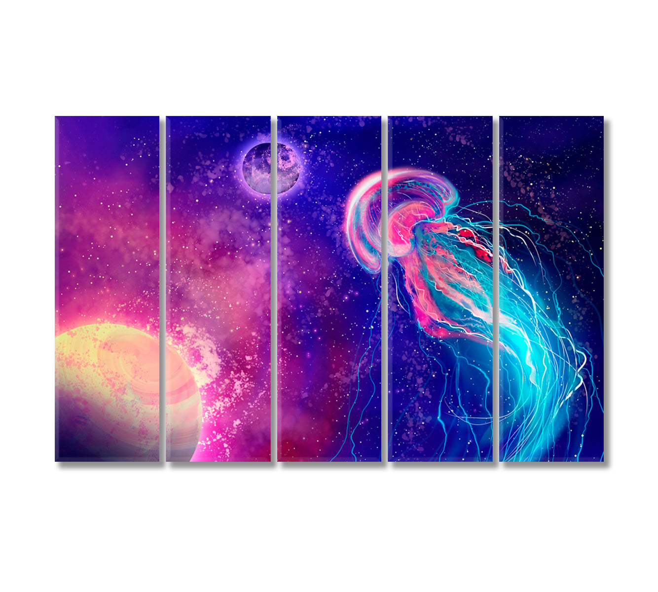 Space Jellyfish Modern Wall Art-Canvas Print-CetArt-5 Panels-36x24 inches-CetArt