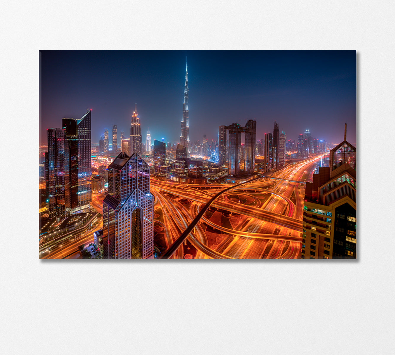 Dubai Illuminated Highway at Night Canvas Print-Canvas Print-CetArt-1 Panel-24x16 inches-CetArt