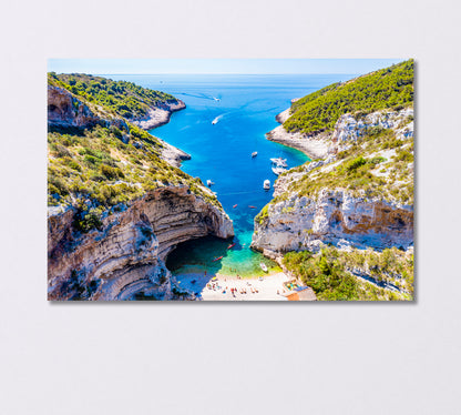 Stiniva Beach Island of Vis Croatia Canvas Print-Canvas Print-CetArt-1 Panel-24x16 inches-CetArt