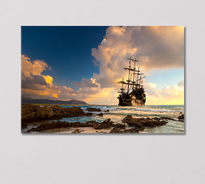 Old Pirate Ship at the Open Sea in Sunset Canvas Print-Canvas Print-CetArt-1 Panel-24x16 inches-CetArt