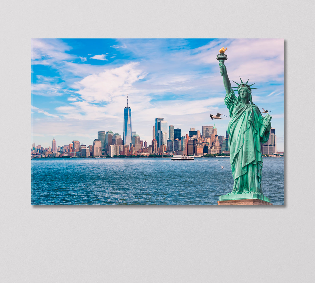 Statue of Liberty in Front of Skyline Manhattan NY Canvas Print-Canvas Print-CetArt-1 Panel-24x16 inches-CetArt