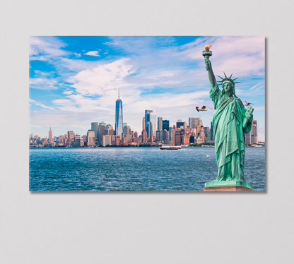 Statue of Liberty in Front of Skyline Manhattan NY Canvas Print-Canvas Print-CetArt-1 Panel-24x16 inches-CetArt