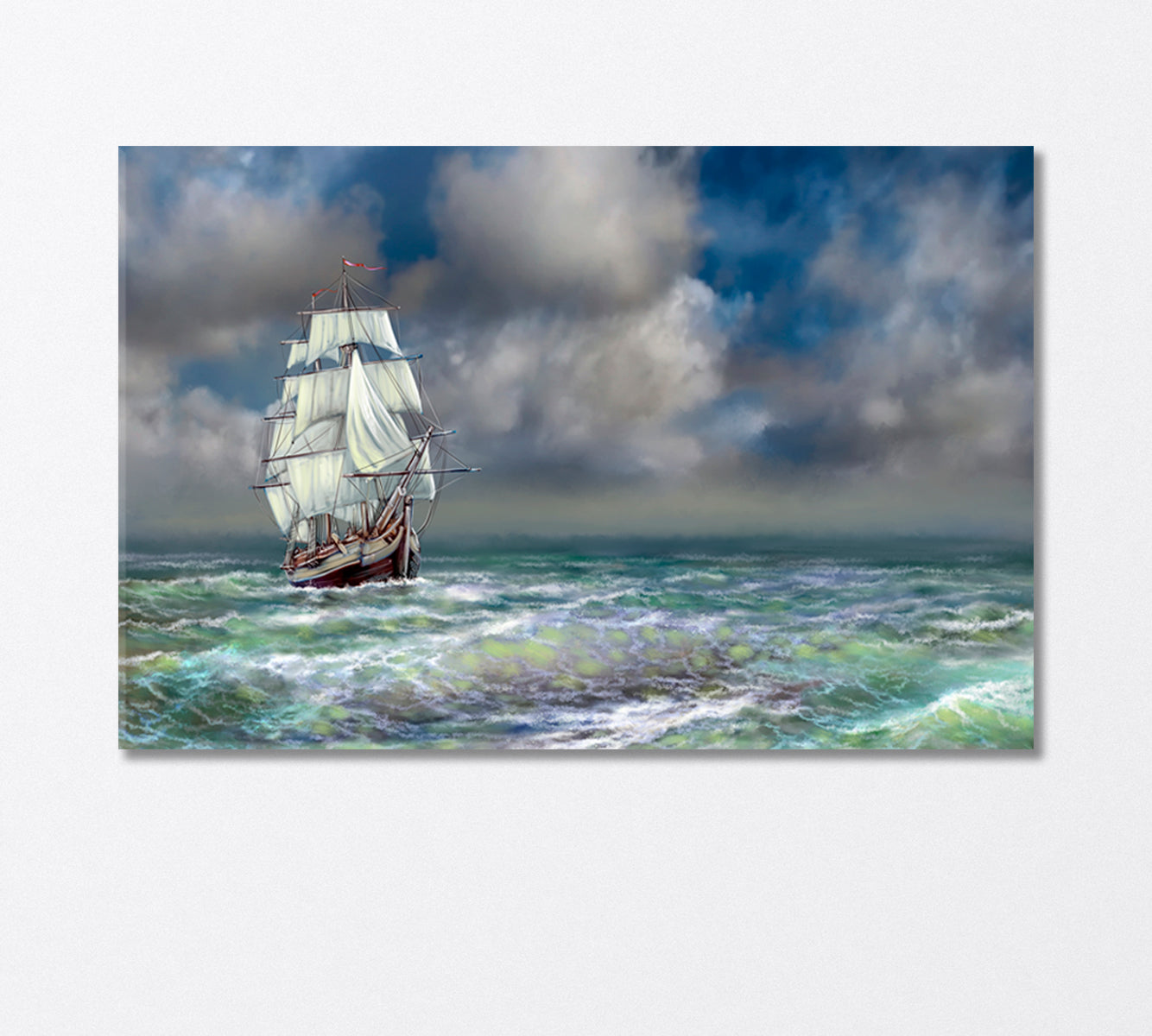 Huge Sailboat in Stormy Ocean Canvas Print-Canvas Print-CetArt-1 Panel-24x16 inches-CetArt