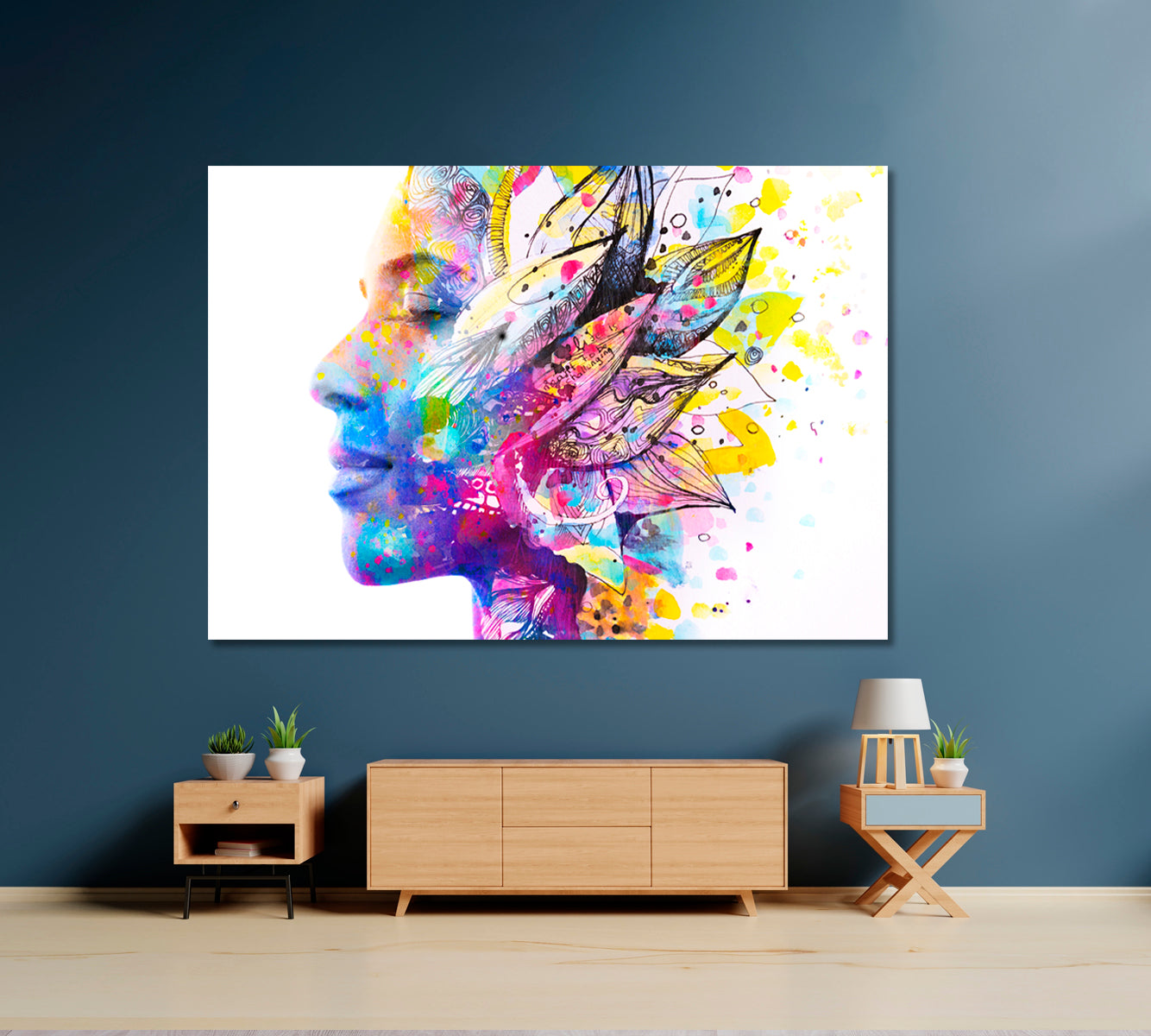 Abstract Woman Portrait with Colorful Petals Canvas Print-Canvas Print-CetArt-1 Panel-24x16 inches-CetArt