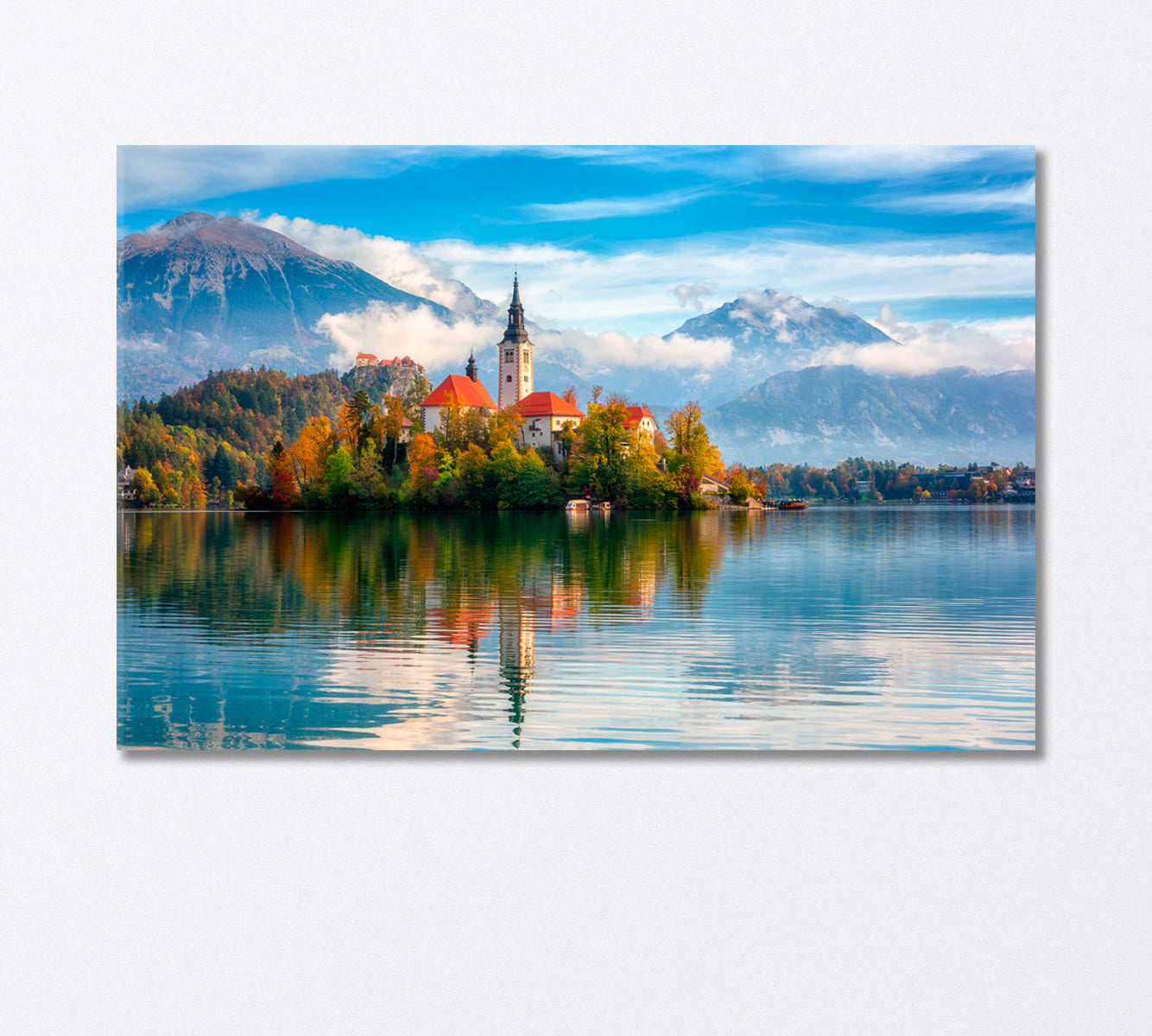 Scenic View the Island with Bled Castle Slovenia Canvas Print-Canvas Print-CetArt-1 Panel-24x16 inches-CetArt