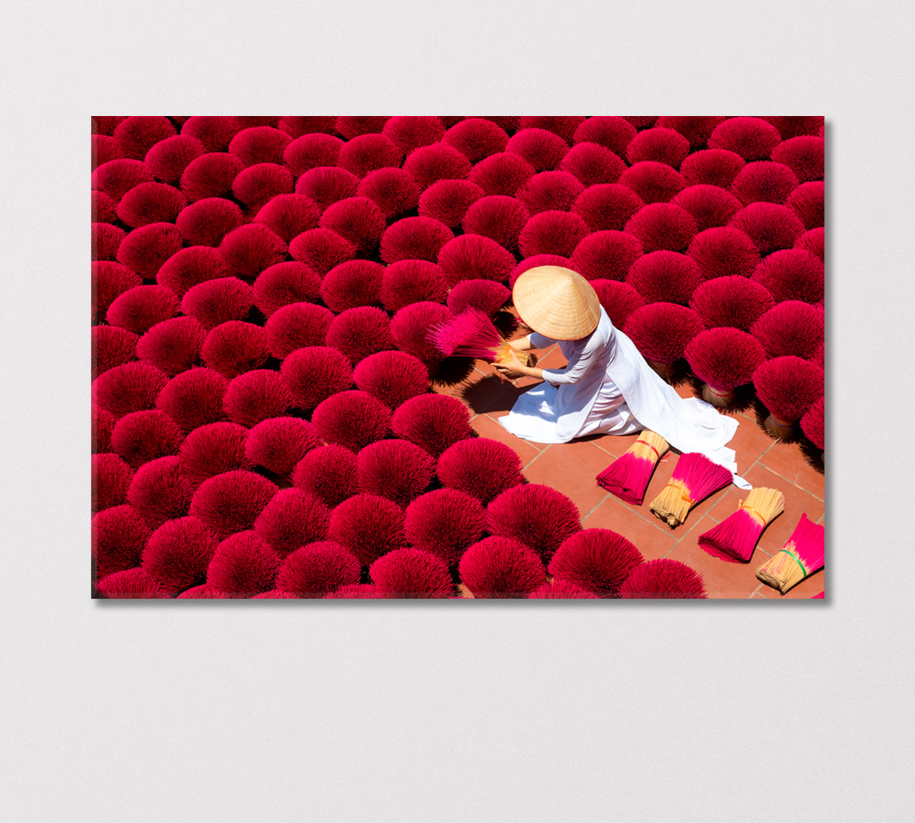 Woman Drying Aroma Sticks Outdoors Vietnam Canvas Print-Canvas Print-CetArt-1 Panel-24x16 inches-CetArt