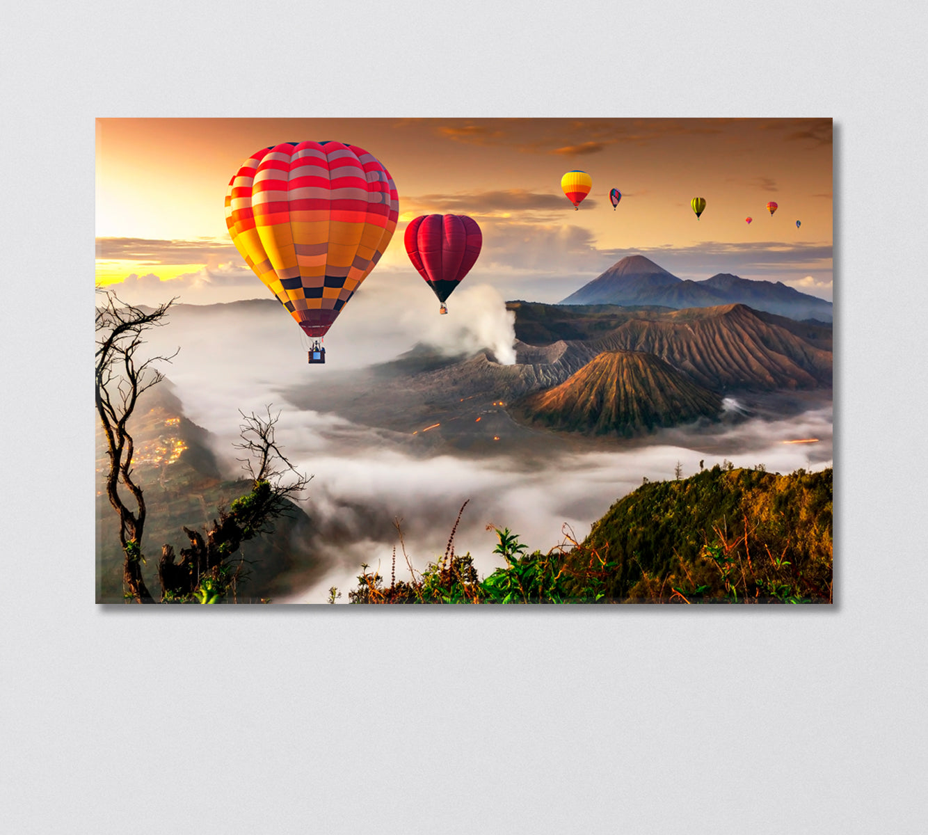 Colorful Hot Air Balloons over Bromo Volcano Indonesia Canvas Print-Canvas Print-CetArt-1 Panel-24x16 inches-CetArt